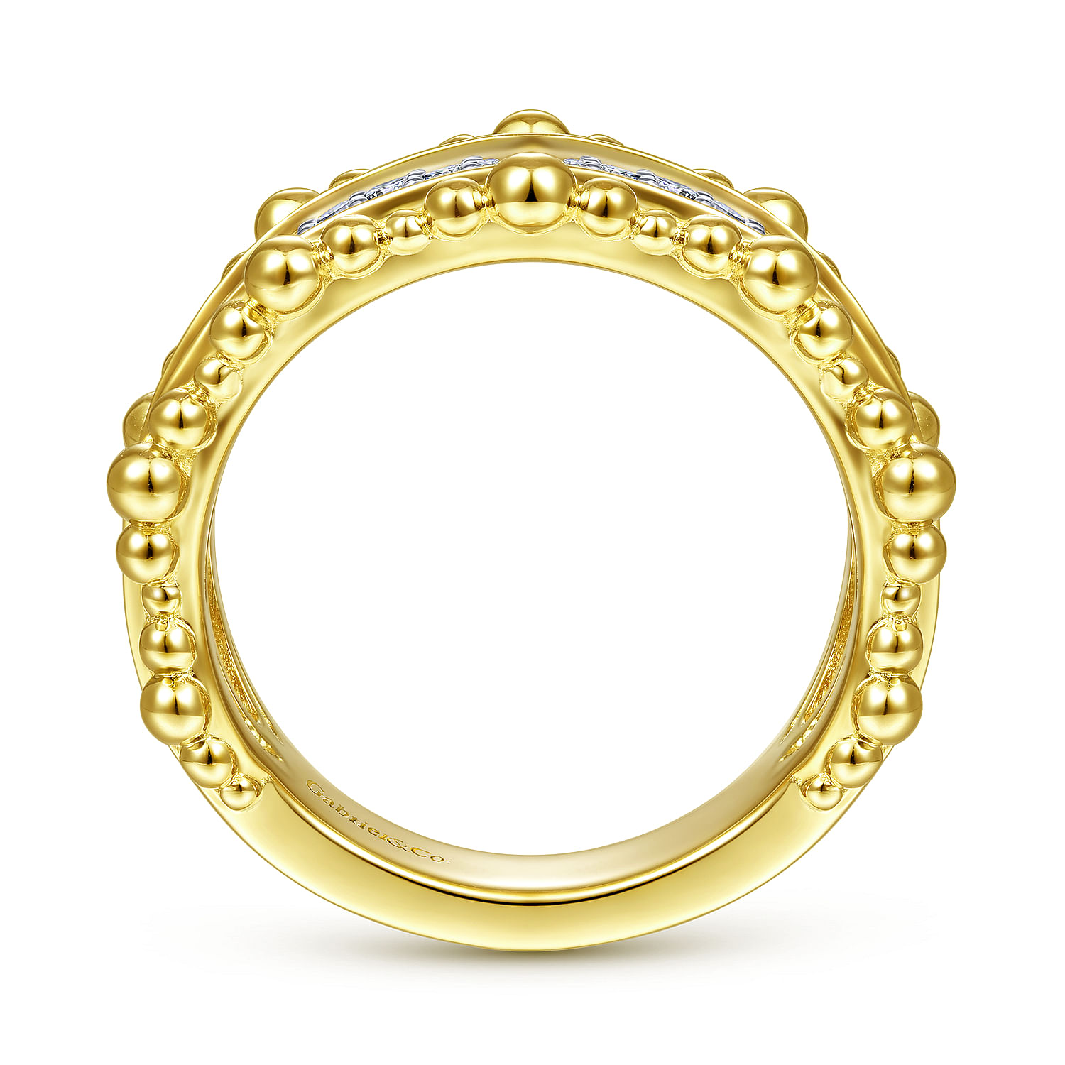 14K Yellow Gold Diamond Pavé Center Ring with Bujukan Bead Border