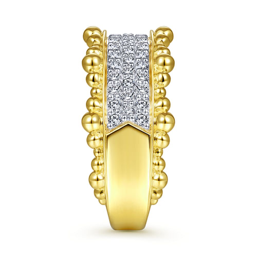 14K Yellow Gold Diamond Pavé Center Ring with Bujukan Bead Border