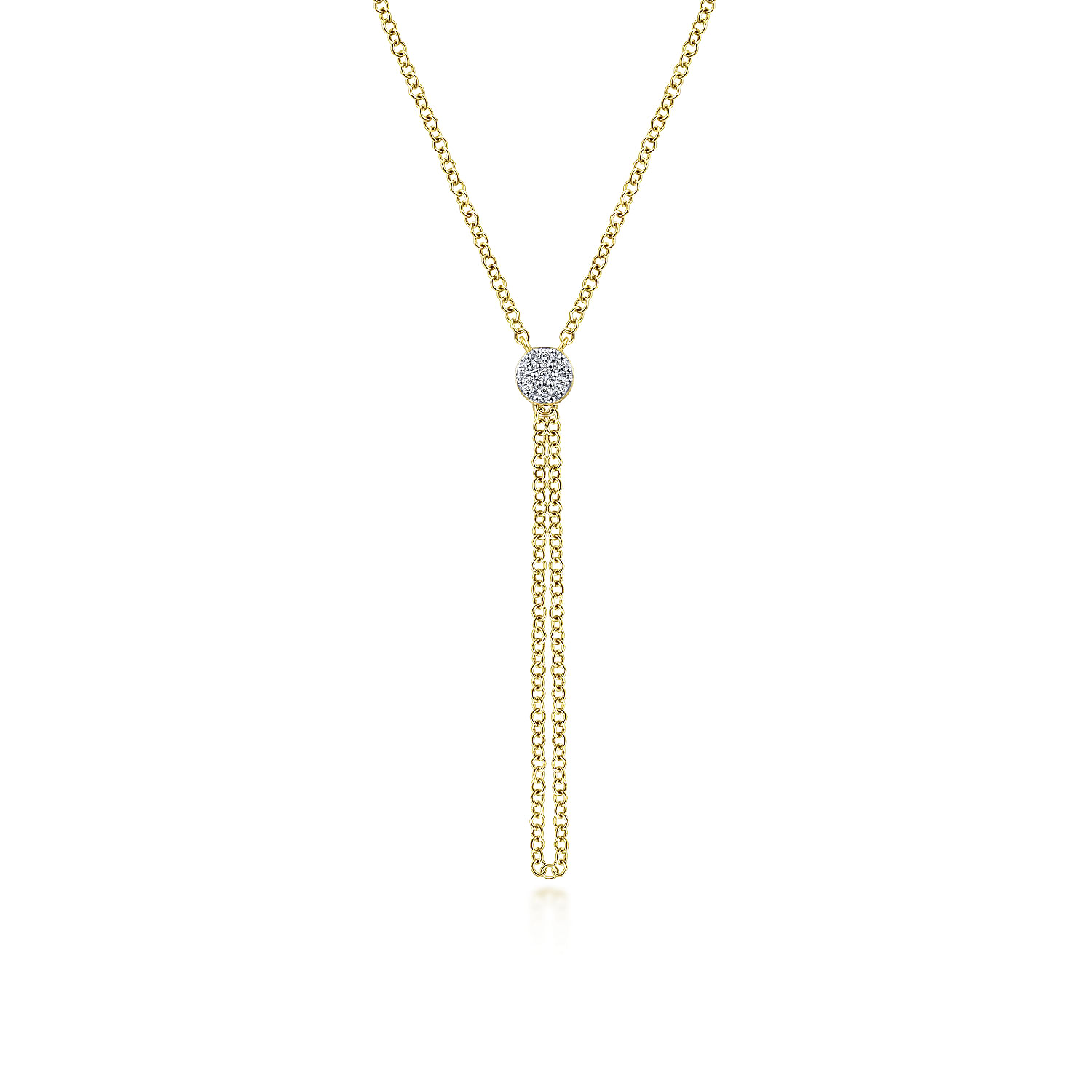 14K Yellow Gold Diamond Pavé Circle Pendant Necklace with Chain Drop
