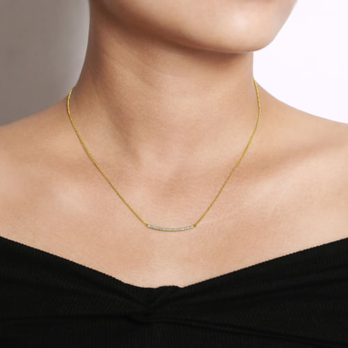 14K Yellow Gold Diamond Pavé Curved Bar Necklace
