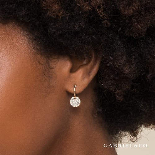 14K Yellow Gold Diamond Pavé Disc Drop Earrings