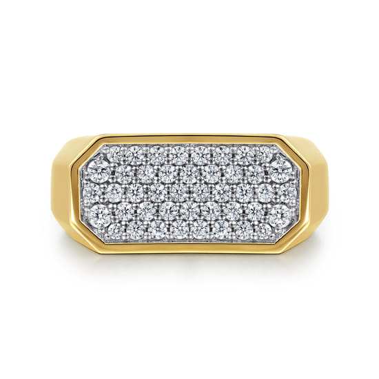 14K Yellow Gold Diamond Pavé Men's Ring in High Polish Finish
