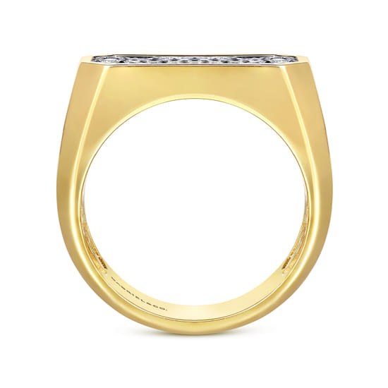 14K Yellow Gold Diamond Pavé Men's Ring in High Polish Finish angle 2