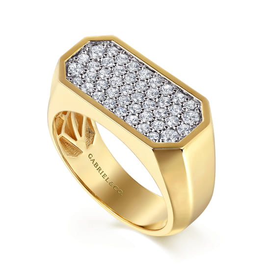 14K Yellow Gold Diamond Pavé Men's Ring in High Polish Finish angle 3