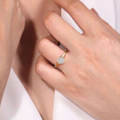 14K Yellow Gold Diamond Pavé Mini Signet Ring