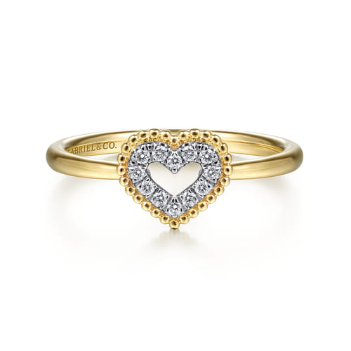 14K Yellow Gold Diamond Pavé Open Heart Promise Ring