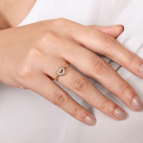 14K Yellow Gold Diamond Pavé Open Heart Ring