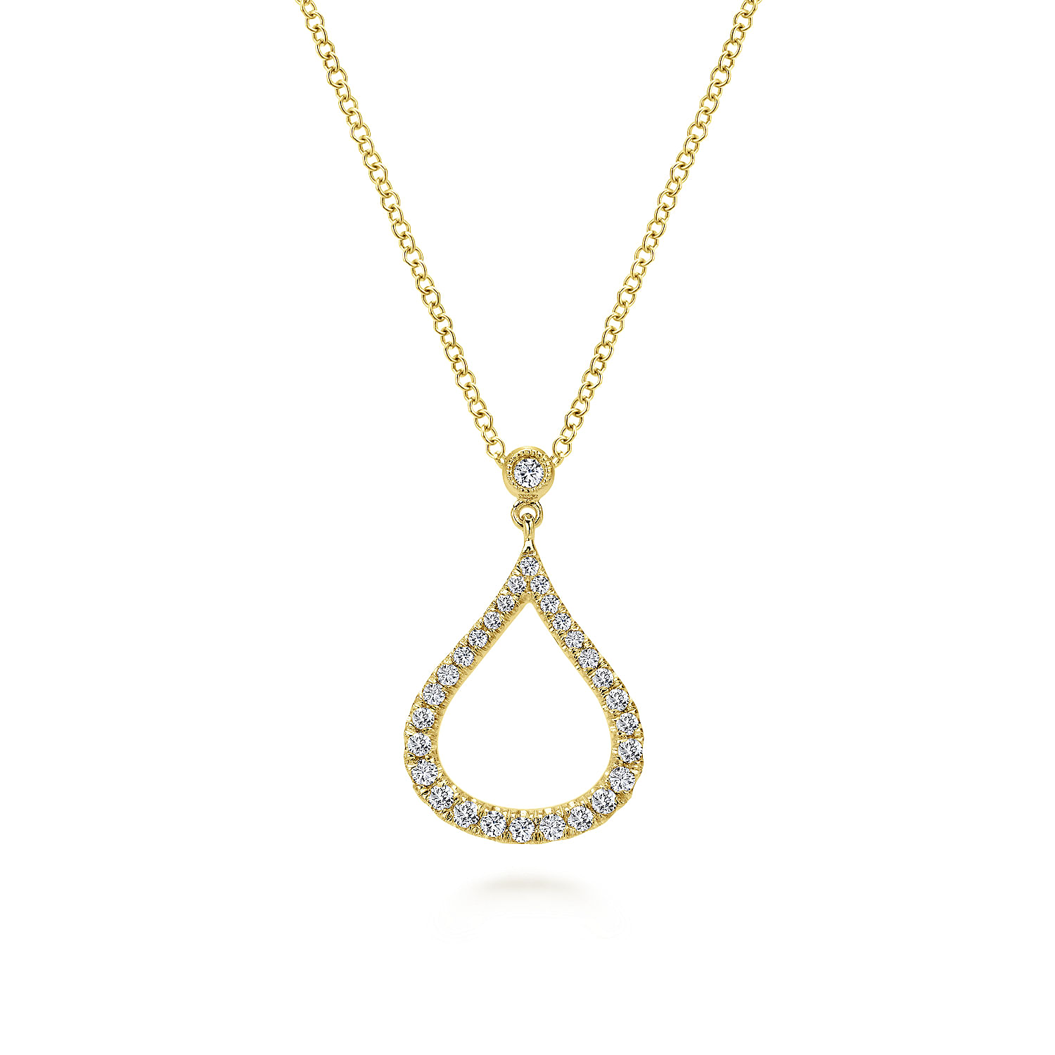 14K Yellow Gold Diamond Pavé Teardrop Pendant Necklace