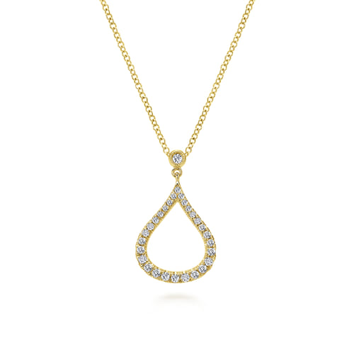 14K Yellow Gold Diamond Pavé Teardrop Pendant Necklace