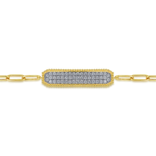 14K Yellow Gold Diamond Pavé Wide Bar Hollow Chain Bracelet