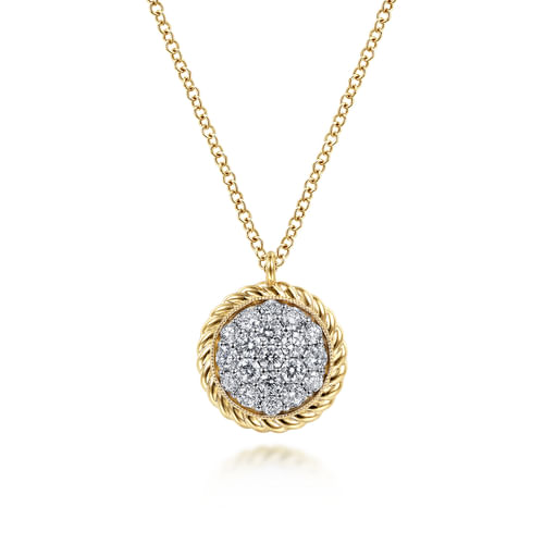 14K Yellow Gold Diamond Pavé twisted Rope Halo Necklace