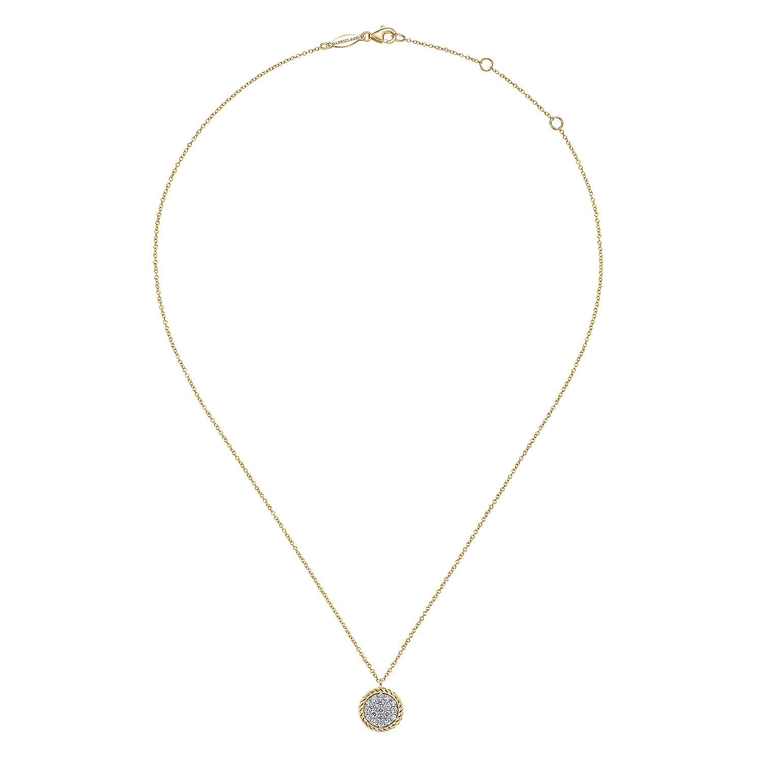 14K Yellow Gold Diamond Pavé twisted Rope Halo Necklace