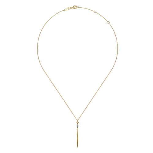 14K Yellow Gold Diamond Pendant Drop Necklace