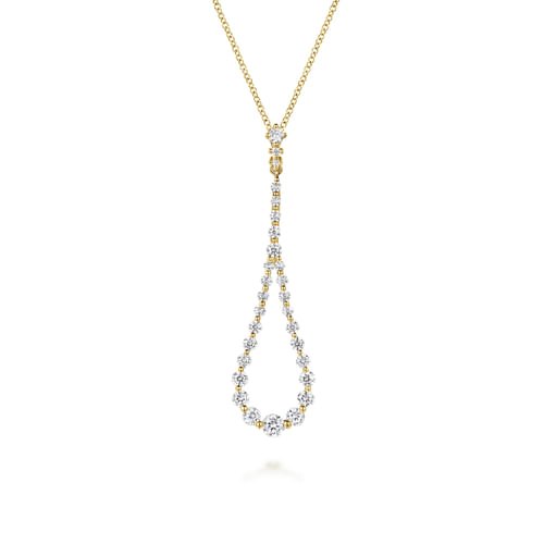 14K Yellow Gold Diamond Pendant Teardrop Necklace