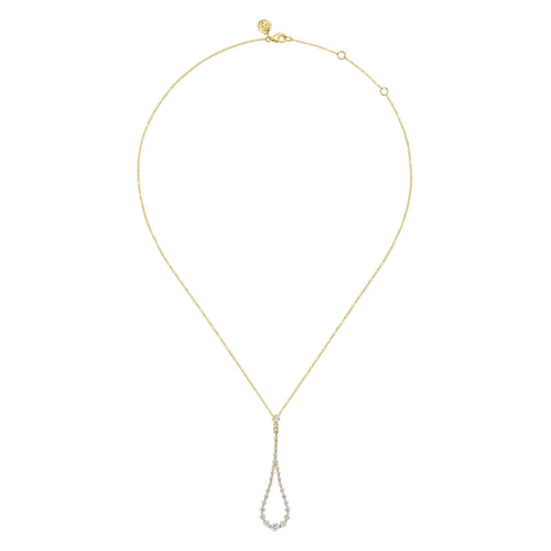 14K Yellow Gold Diamond Pendant Teardrop Necklace