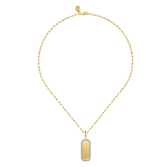 14K Yellow Gold Diamond Personalized Medallion Necklace with Hollow Paperclip Chain angle 2
