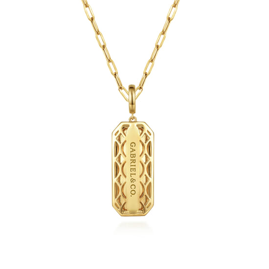 14K Yellow Gold Diamond Personalized Medallion Necklace with Hollow Paperclip Chain angle 5