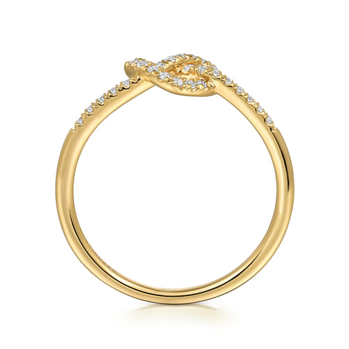 14K Yellow Gold Diamond Pretzel Love Knot Heart Ring