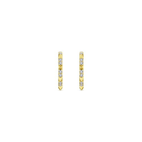14K Yellow Gold Diamond Pyramid Spike 15mm Huggies
