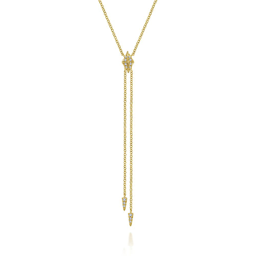 14K Yellow Gold Diamond Pyramid Y Knot Necklace