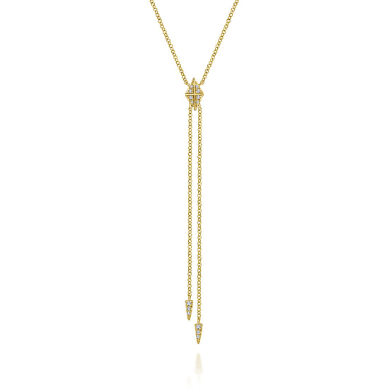 Gabriel - 14K Yellow Gold Diamond Pyramid Y Knot Necklace