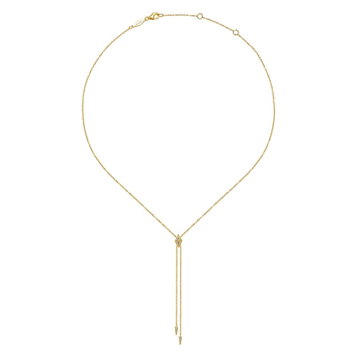 14K Yellow Gold Diamond Pyramid Y Knot Necklace