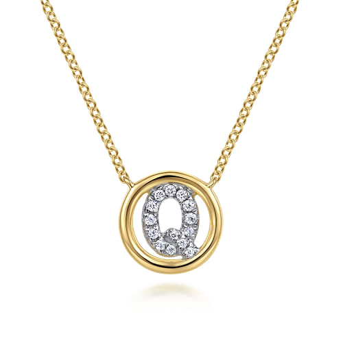 14K Yellow Gold Diamond Q Initial Pendant Necklace