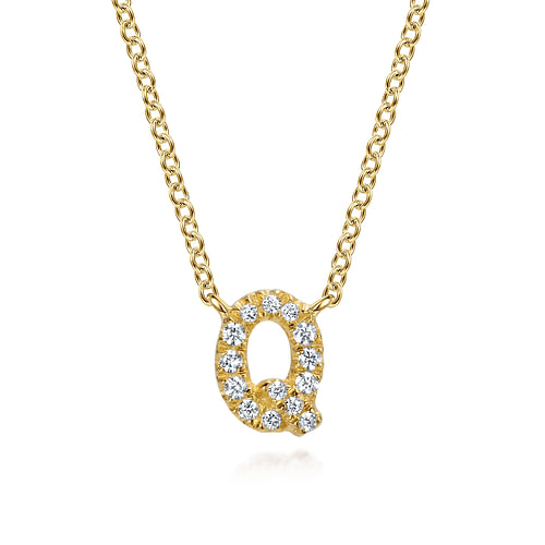 14K Yellow Gold Diamond Q Initial Pendant Necklace