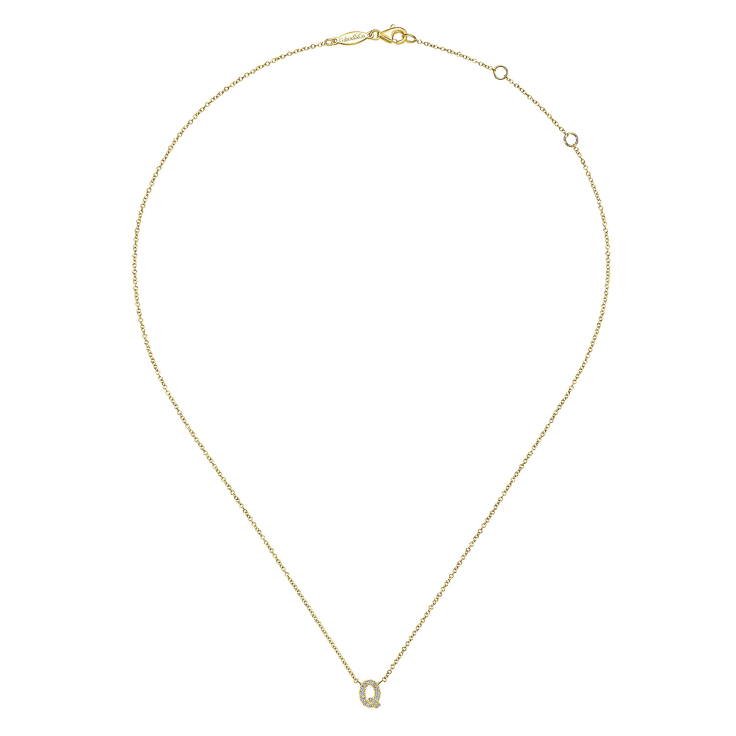 14K Yellow Gold Diamond Q Initial Pendant Necklace