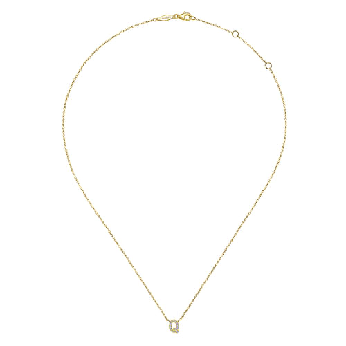 14K Yellow Gold Diamond Q Initial Pendant Necklace