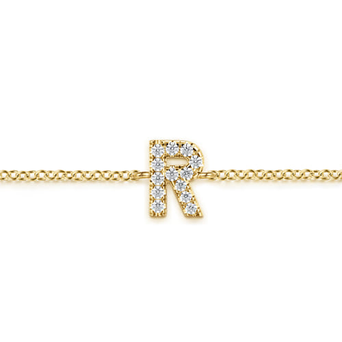 14K Yellow Gold Diamond R Initial Chain Bracelet