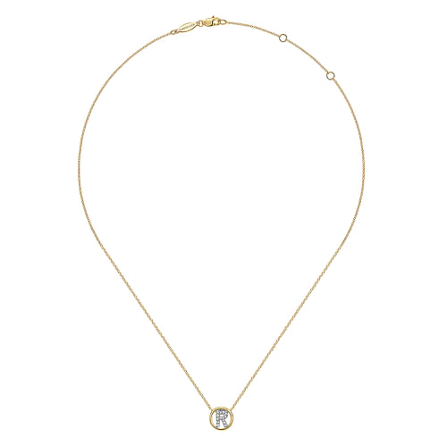 14K Yellow Gold Diamond R Initial Pendant Necklace