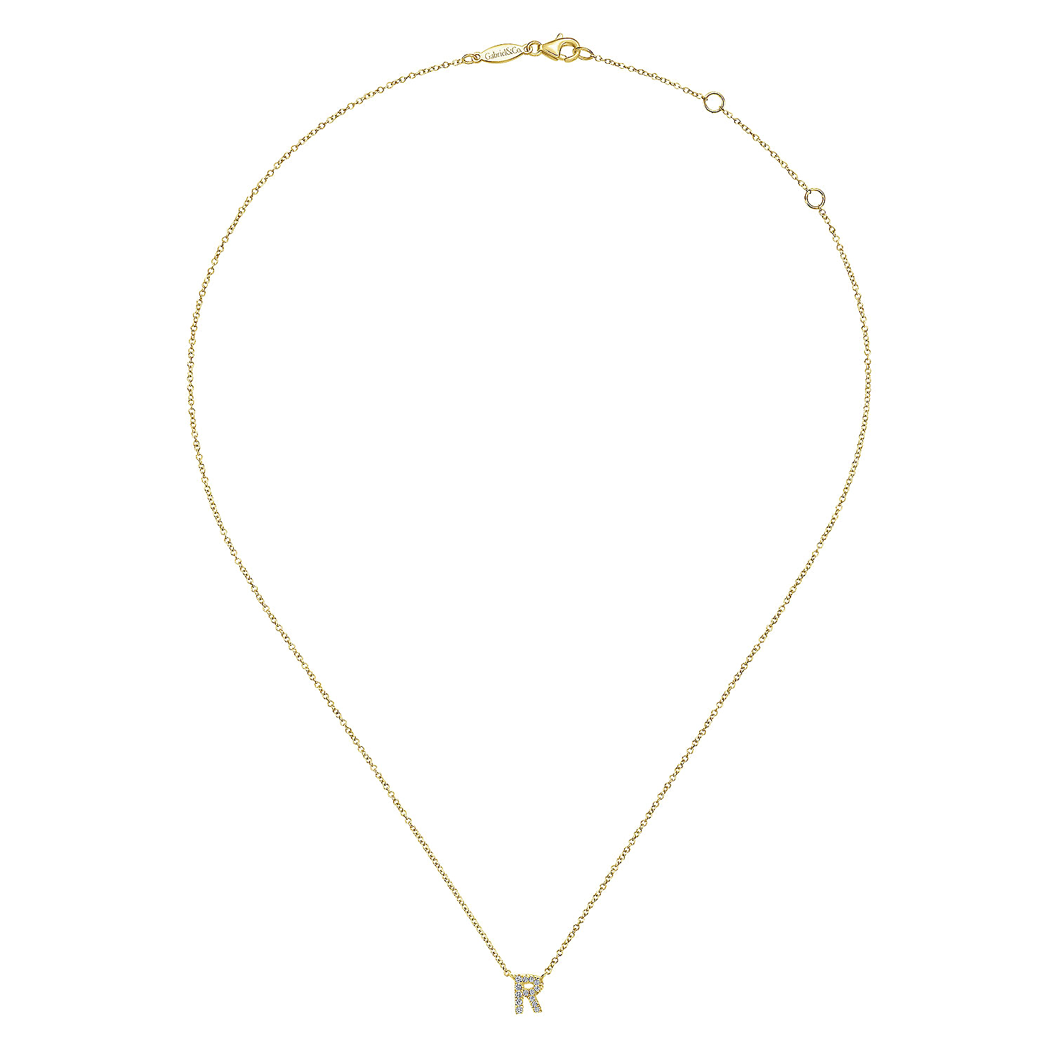 14K Yellow Gold Diamond R Initial Pendant Necklace