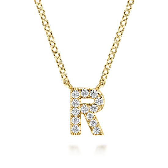 Gabriel - 14K Yellow Gold Diamond R Initial Pendant Necklace