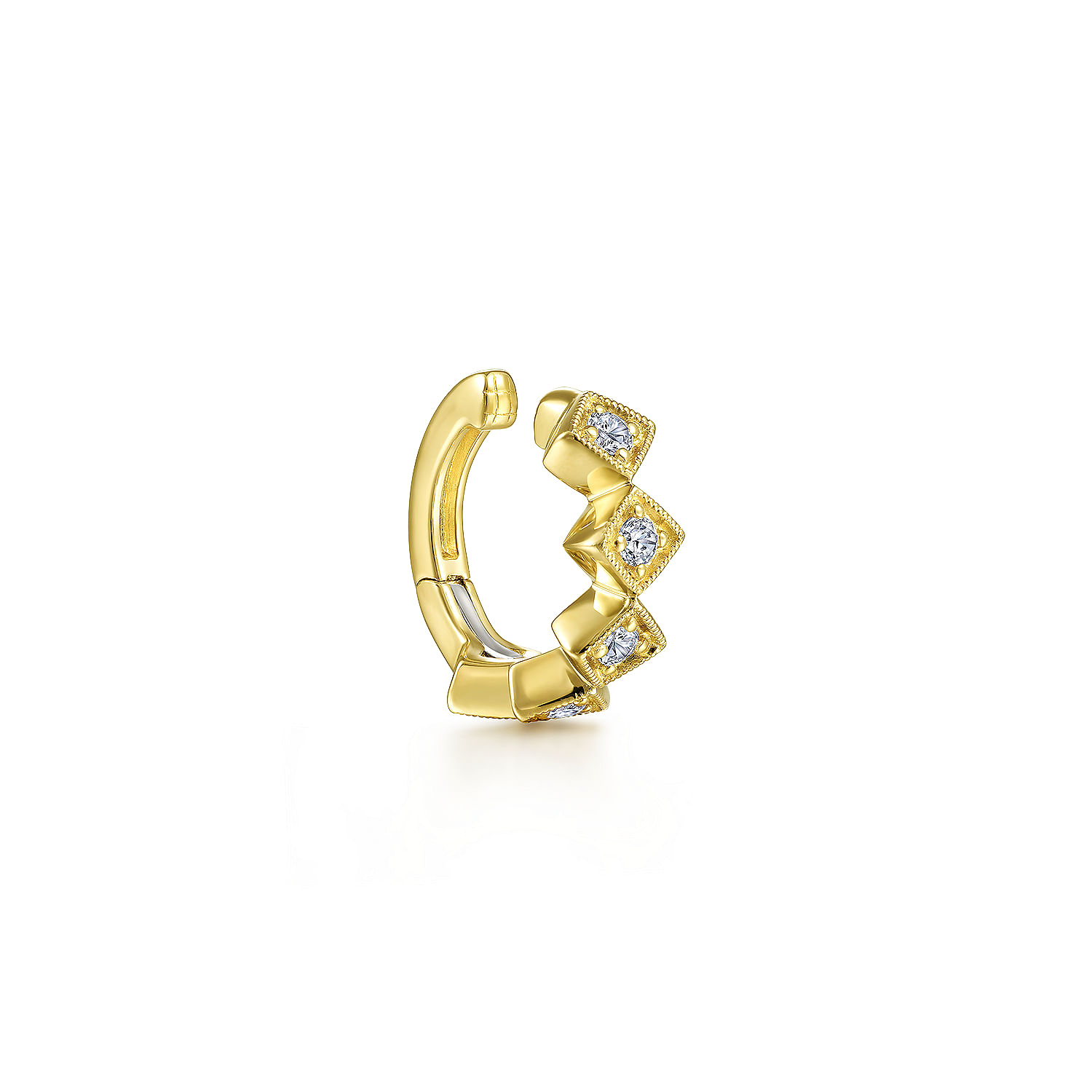 14K Yellow Gold Diamond Rhombus Pattern Single Cuff Earring