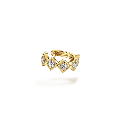 14K Yellow Gold Diamond Rhombus Pattern Single Cuff Earring
