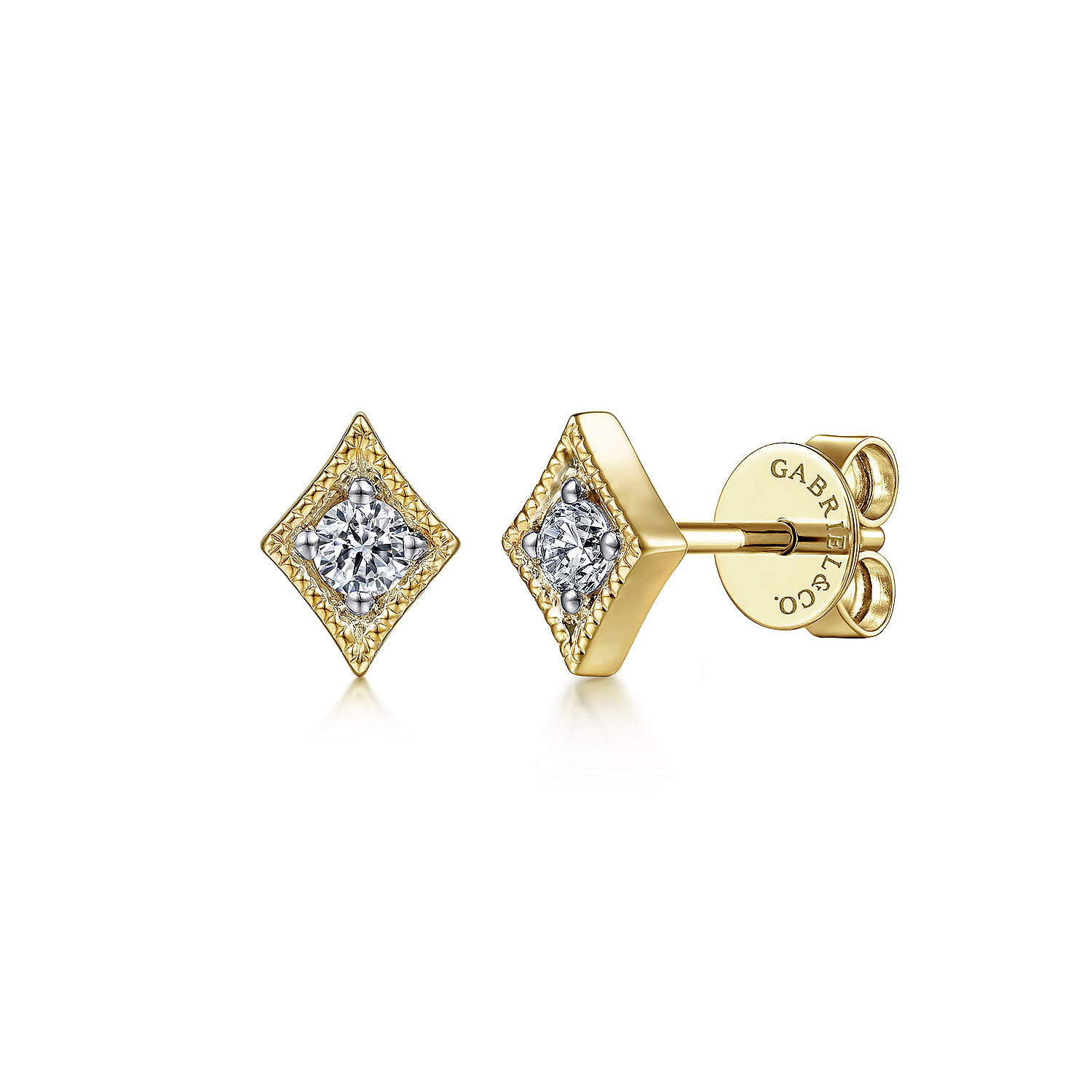 14K Yellow Gold Diamond Rhombus Stud Earrings
