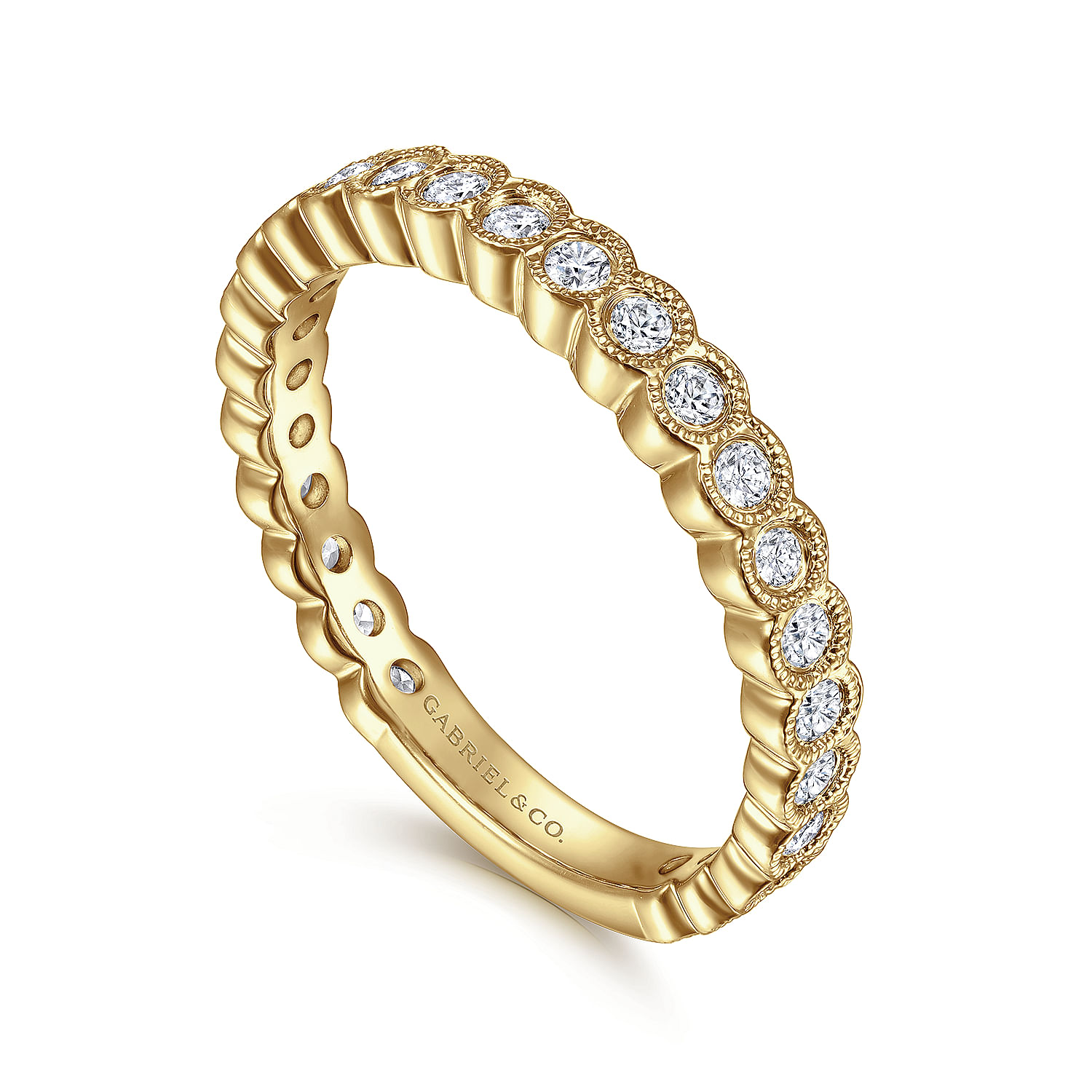 14K Yellow Gold Diamond Ring with Milgrain Bezel
