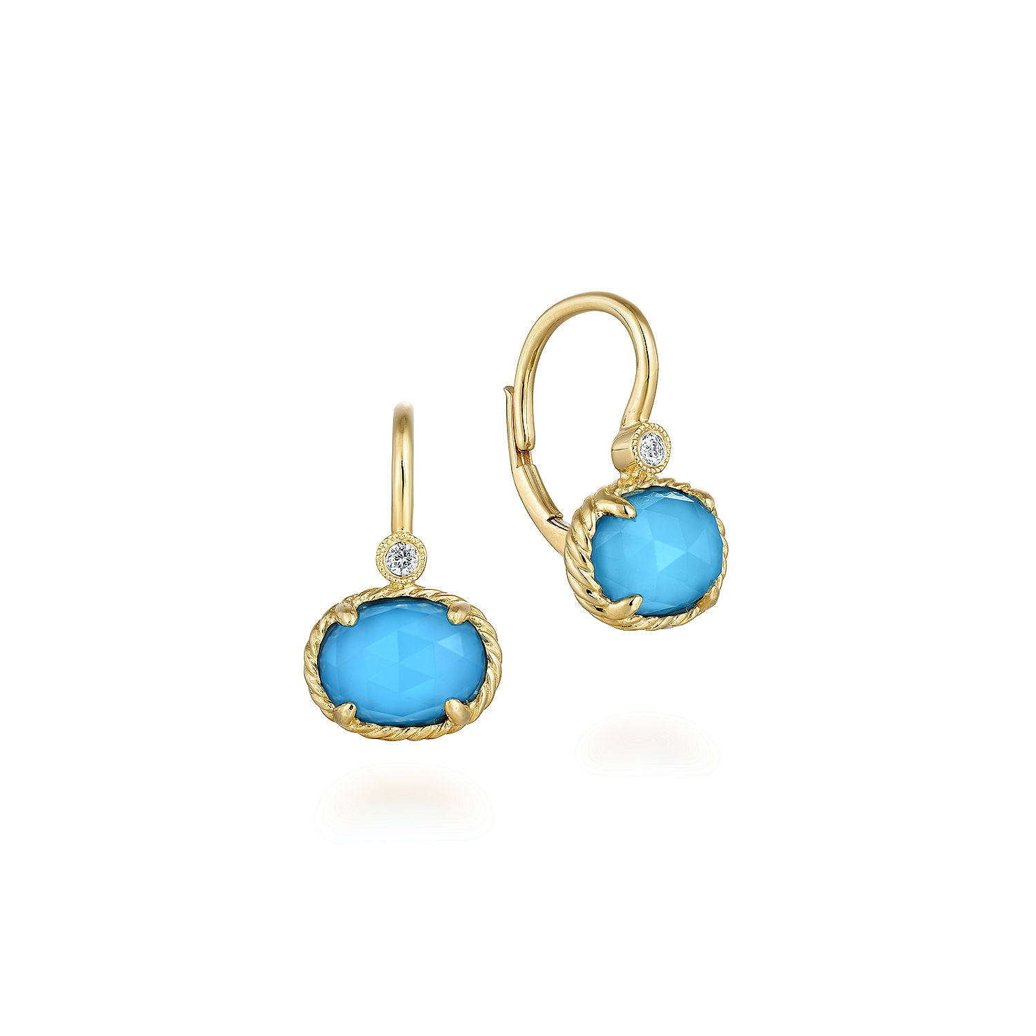 Gabriel - 14K Yellow Gold Diamond Rock Crystal and Turquoise Oval Drop Earrings