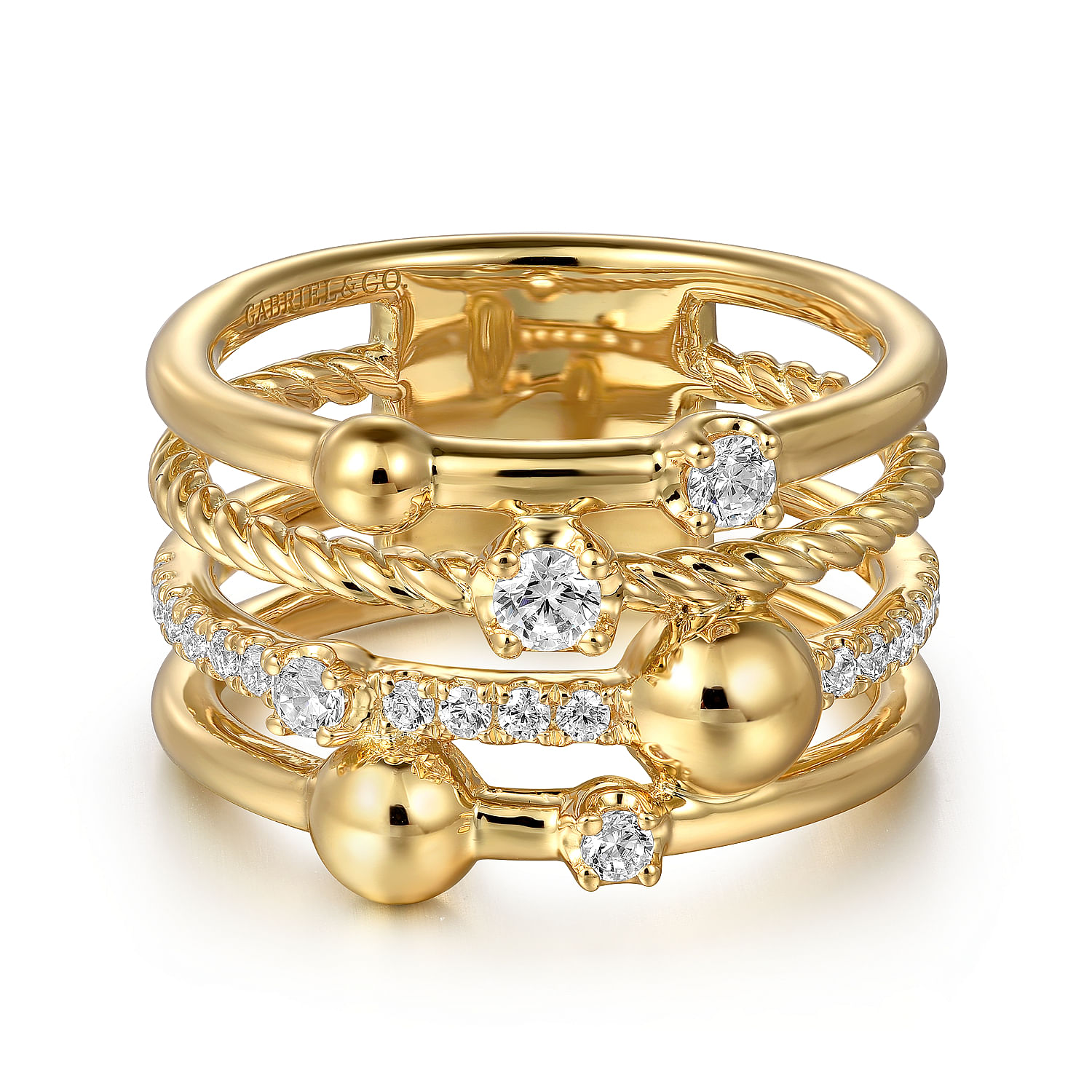 14K Yellow Gold Diamond Rope Easy Stackable Ladies Ring