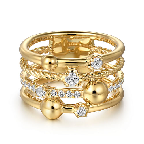 14K Yellow Gold Diamond Rope Easy Stackable Ladies Ring