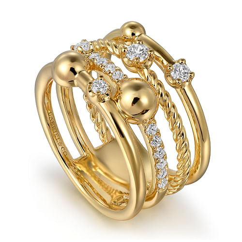 14K Yellow Gold Diamond Rope Easy Stackable Ladies Ring