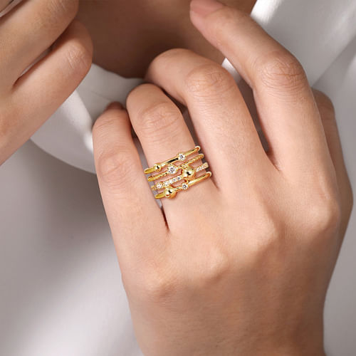 14K Yellow Gold Diamond Rope Easy Stackable Ladies Ring