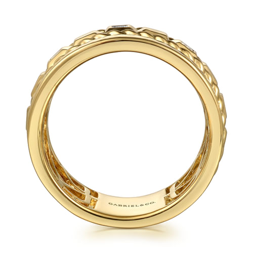 14K Yellow Gold Diamond Rope Easy Stackable Ladies Ring