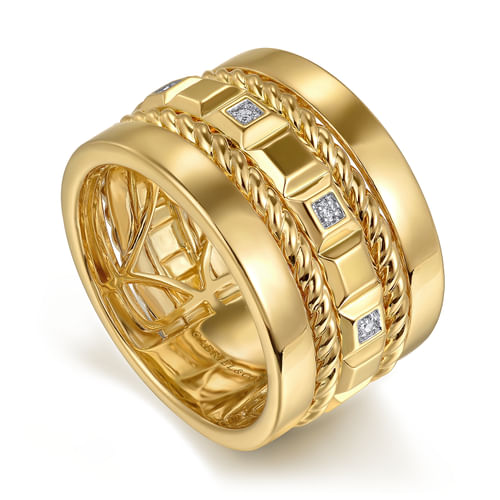 14K Yellow Gold Diamond Rope Easy Stackable Ladies Ring