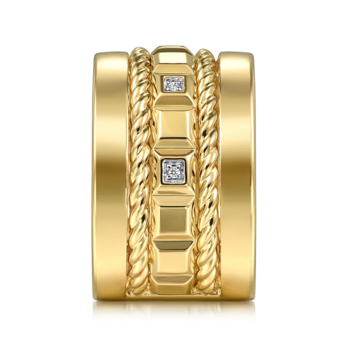 14K Yellow Gold Diamond Rope Easy Stackable Ladies Ring