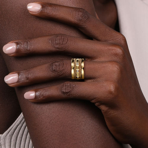 14K Yellow Gold Diamond Rope Easy Stackable Ladies Ring