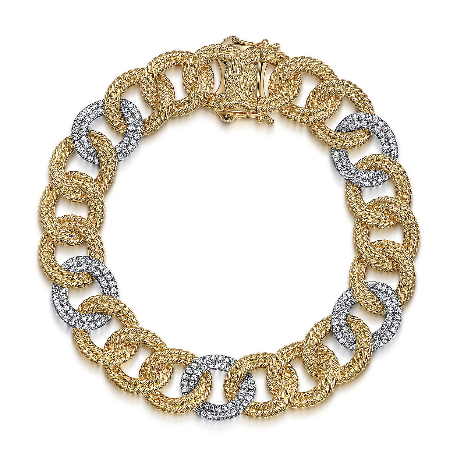 14K Yellow Gold Diamond Rope Link Chain Bracelet