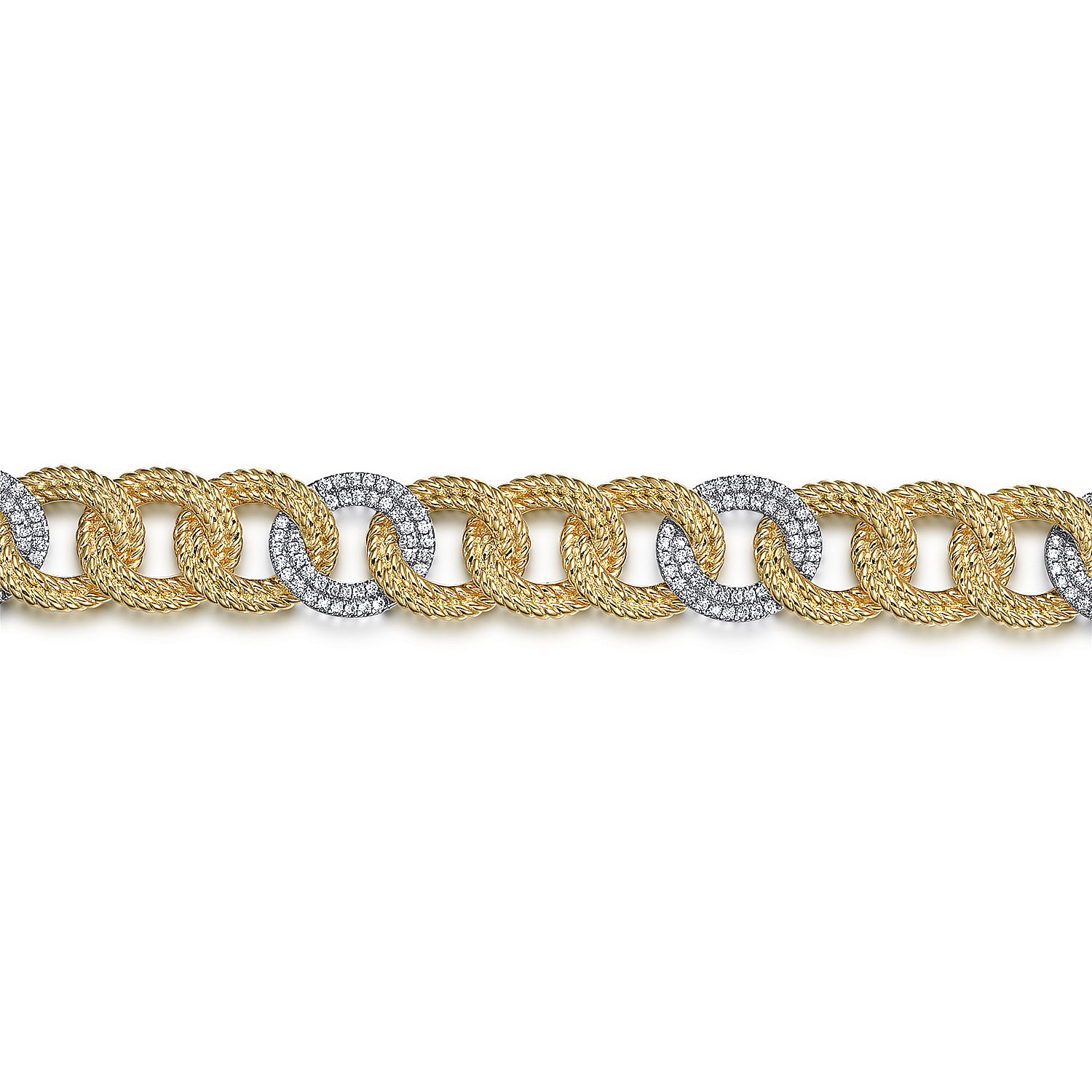 14K Yellow Gold Diamond Rope Link Chain Bracelet