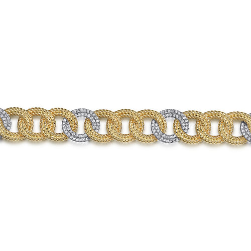 14K Yellow Gold Diamond Rope Link Chain Bracelet